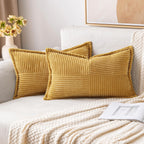 MIULEE Decorative Throw Pillow Covers for Couch Bed Livingroom 20x20 Inch Set of 2 Beige Boho Accent Throw Pllows Broadside Striped Patchwork Soft Corduroy Pillowcases