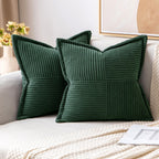 MIULEE Decorative Throw Pillow Covers for Couch Bed Livingroom 20x20 Inch Set of 2 Beige Boho Accent Throw Pllows Broadside Striped Patchwork Soft Corduroy Pillowcases