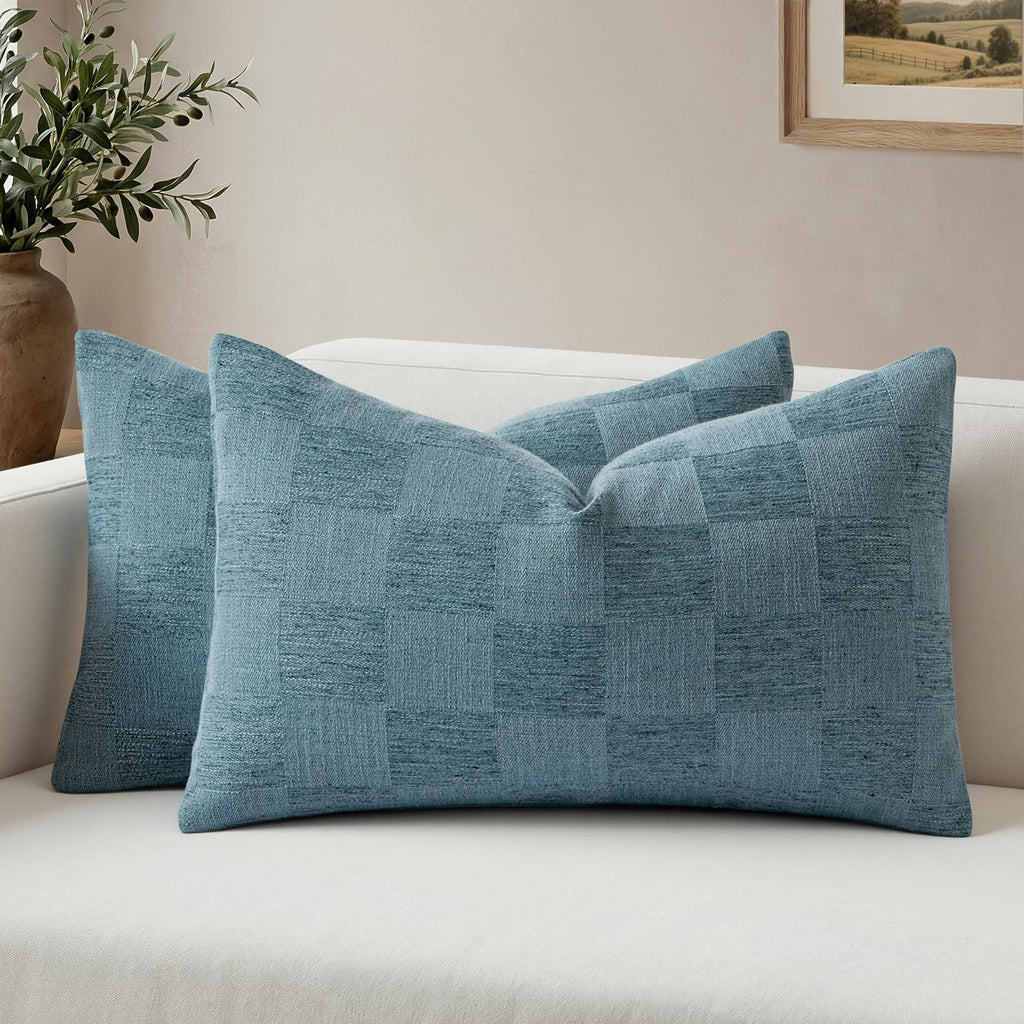 a moment Set of 2 Decorative Linen Throw Pillow Covers,Large Grid Textured Neutral Boho Farmhouse Cushion Covers,Soft Aesthetic Pillowcases for Couch Sofa Living Room Home Decor,20x20 Inch,Beige