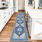 Yamaziot Washable Runner Rug, 2x8 Non-Slip Boho Vintage Hallway Rug Runner with Rubber Backing, Stain Resistant & Low Pile Faux Wool Distressed Carpet Runner for Bedroom, Kitchen, Laundry, Entrance