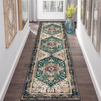 Yamaziot Washable Runner Rug, 2x8 Non-Slip Boho Vintage Hallway Rug Runner with Rubber Backing, Stain Resistant & Low Pile Faux Wool Distressed Carpet Runner for Bedroom, Kitchen, Laundry, Entrance