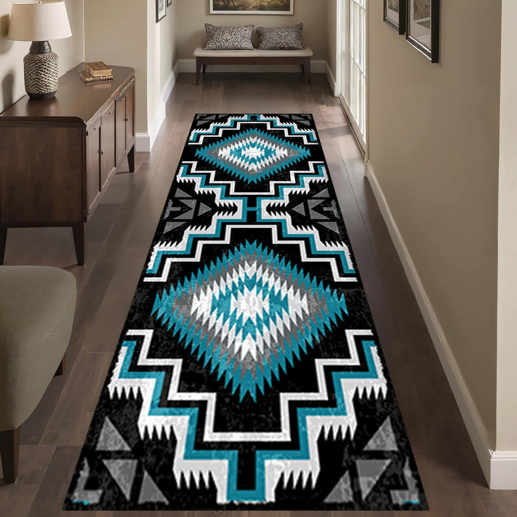 Southwestern Tribal Runner Rug, 2x6ft, Native American Ethnic Pattern Print Distressed Aztec Retro Throw Rugs, Cozy Reduce Noise Western Decor Rugs for Living Room Bedroom
