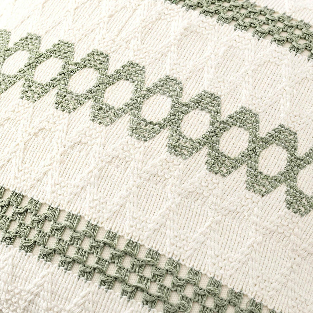 Set of 2 18x18 Inch Sage Green Macrame Woven Boho Farmhouse Pillow Covers Retro Cotton Cushion Cases for Sofa Bed Chair Summer Spring Decor