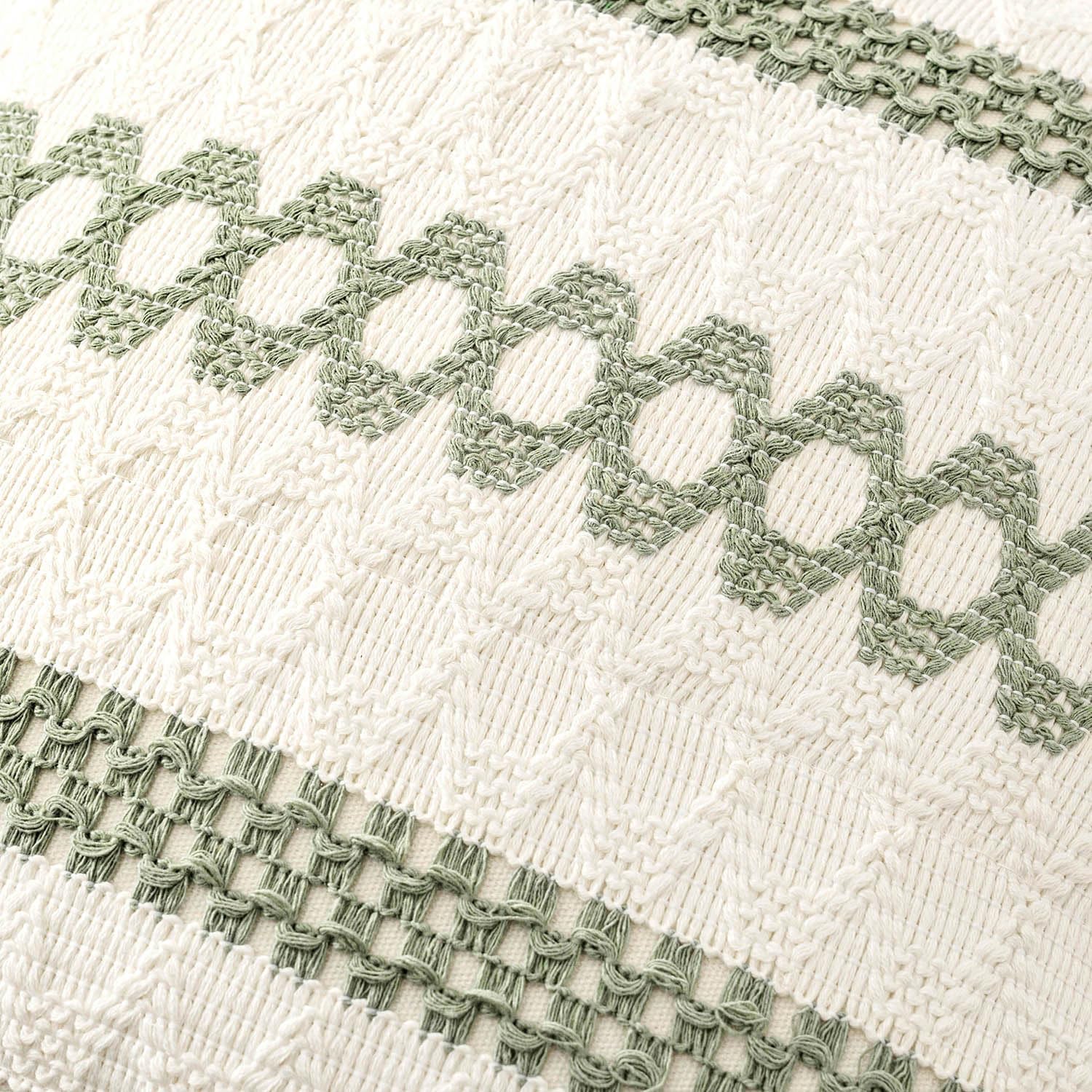 Set of 2 18x18 Inch Sage Green Macrame Woven Boho Farmhouse Pillow Covers Retro Cotton Cushion Cases for Sofa Bed Chair Summer Spring Decor