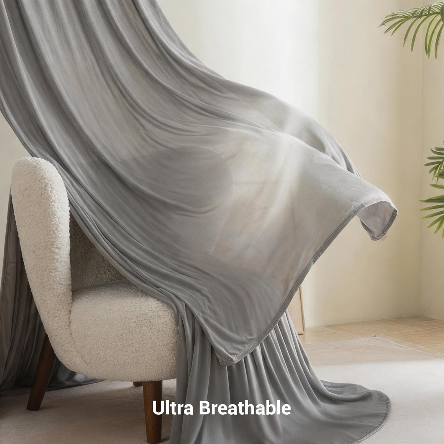 SheRest Silky Satin Cooling Blanket — A Lightweight, Breathable, and Ultra-Thin no-Fill Summer Blanket. Crafted for hot Weather. Ideal as a Bed Blanket, Sofa Throw, or nap Blanket (Grey, Throw)