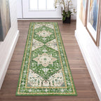 Yamaziot Washable Runner Rug, 2x8 Non-Slip Boho Vintage Hallway Rug Runner with Rubber Backing, Stain Resistant & Low Pile Faux Wool Distressed Carpet Runner for Bedroom, Kitchen, Laundry, Entrance