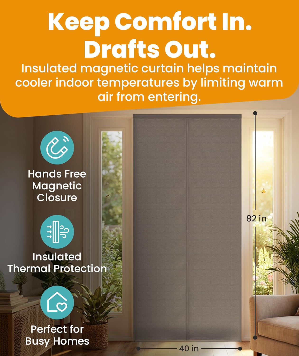 Flux Phenom Thermal Insulated Door Cover - Easy Install - Temperature Protection Barrier, Keeps Warm Air in, 50 Magnets for Secure Gap Free Closure, Magnetic Door Curtain for Winter - 40"x82"