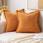 MIULEE Decorative Throw Pillow Covers for Couch Bed Livingroom 20x20 Inch Set of 2 Beige Boho Accent Throw Pllows Broadside Striped Patchwork Soft Corduroy Pillowcases
