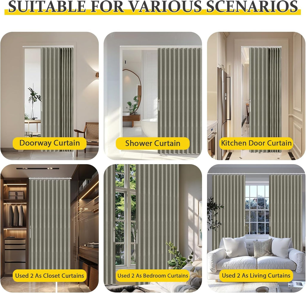AJAZZ 100% Blackout Accordion Door Magnetic Door Curtain Folding Closet Doors Curtain Invisible Applicable Bedroom Room Living Room Doorway （Grey 42" W x 78" L 1 Panel