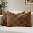 a moment Set of 2 Decorative Linen Throw Pillow Covers,Large Grid Textured Neutral Boho Farmhouse Cushion Covers,Soft Aesthetic Pillowcases for Couch Sofa Living Room Home Decor,20x20 Inch,Beige