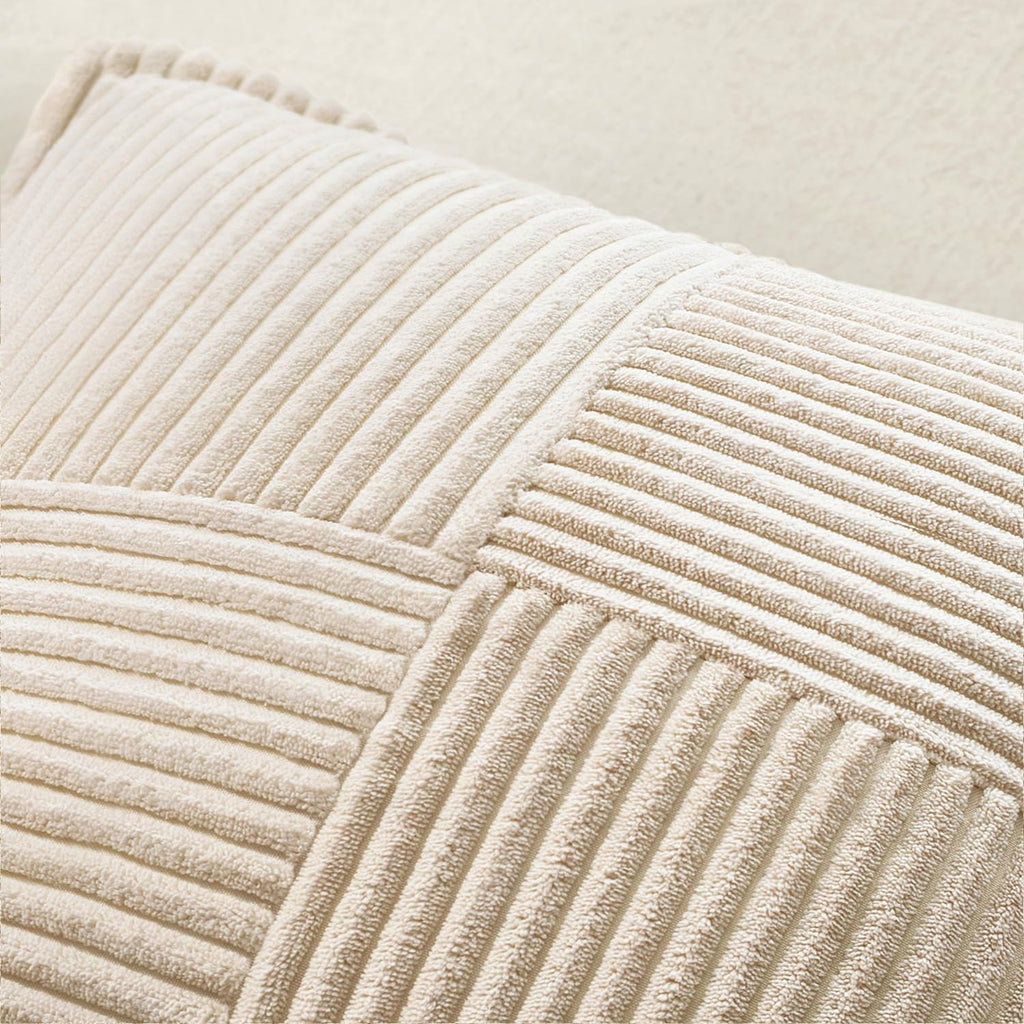 MIULEE Decorative Throw Pillow Covers for Couch Bed Livingroom 20x20 Inch Set of 2 Beige Boho Accent Throw Pllows Broadside Striped Patchwork Soft Corduroy Pillowcases