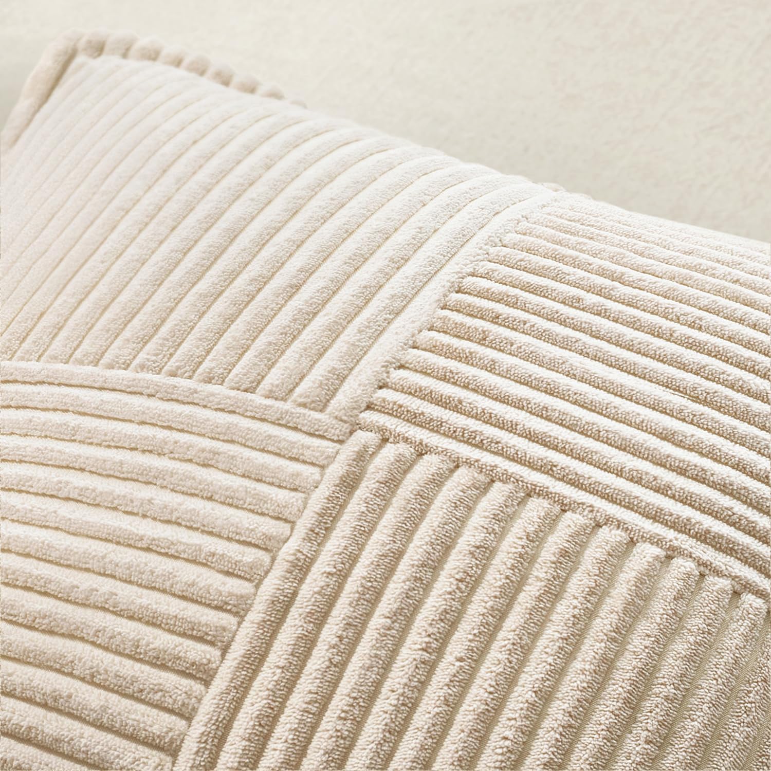 MIULEE Decorative Throw Pillow Covers for Couch Bed Livingroom 20x20 Inch Set of 2 Beige Boho Accent Throw Pllows Broadside Striped Patchwork Soft Corduroy Pillowcases