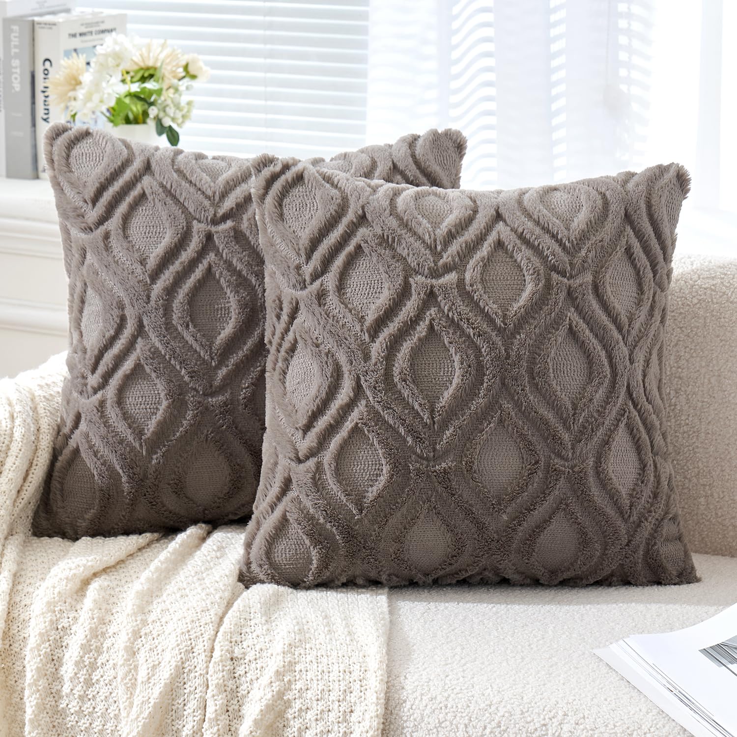 Set of 2 18x18 Inch Mustard Yellow Soft Plush Faux Wool Throw Pillow Covers Farmhouse Boho Decor for Sofa Bed Living Room