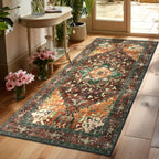 Yamaziot Washable Runner Rug, 2x8 Non-Slip Boho Vintage Hallway Rug Runner with Rubber Backing, Stain Resistant & Low Pile Faux Wool Distressed Carpet Runner for Bedroom, Kitchen, Laundry, Entrance