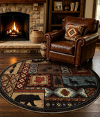 Hallway Runner Rug 2x6 Indoor Door Mat - Bear Rustic Cabin Non-Slip Entryway Rug, Low Pile Tribal Print for Kitchen, Bedroom