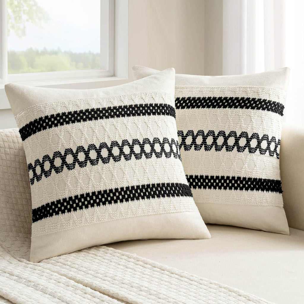Set of 2 18x18 Inch Sage Green Macrame Woven Boho Farmhouse Pillow Covers Retro Cotton Cushion Cases for Sofa Bed Chair Summer Spring Decor