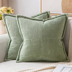 MIULEE Decorative Throw Pillow Covers for Couch Bed Livingroom 20x20 Inch Set of 2 Beige Boho Accent Throw Pllows Broadside Striped Patchwork Soft Corduroy Pillowcases