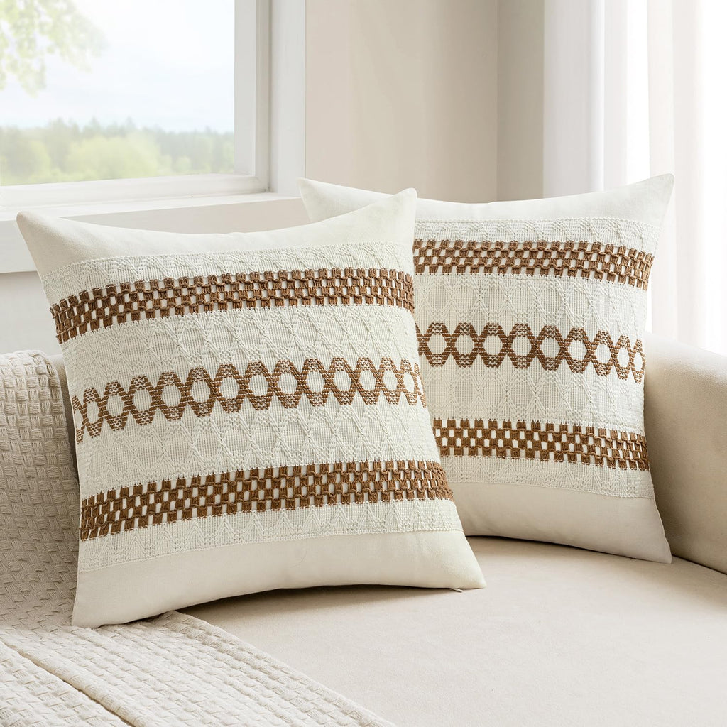 Set of 2 18x18 Inch Sage Green Macrame Woven Boho Farmhouse Pillow Covers Retro Cotton Cushion Cases for Sofa Bed Chair Summer Spring Decor