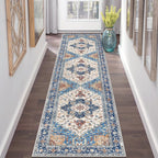 Yamaziot Washable Runner Rug, 2x8 Non-Slip Boho Vintage Hallway Rug Runner with Rubber Backing, Stain Resistant & Low Pile Faux Wool Distressed Carpet Runner for Bedroom, Kitchen, Laundry, Entrance