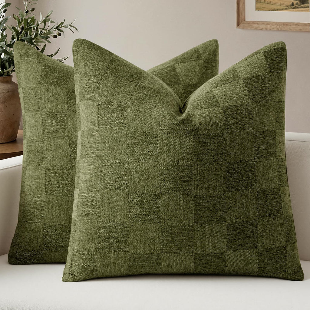 a moment Set of 2 Decorative Linen Throw Pillow Covers,Large Grid Textured Neutral Boho Farmhouse Cushion Covers,Soft Aesthetic Pillowcases for Couch Sofa Living Room Home Decor,20x20 Inch,Beige