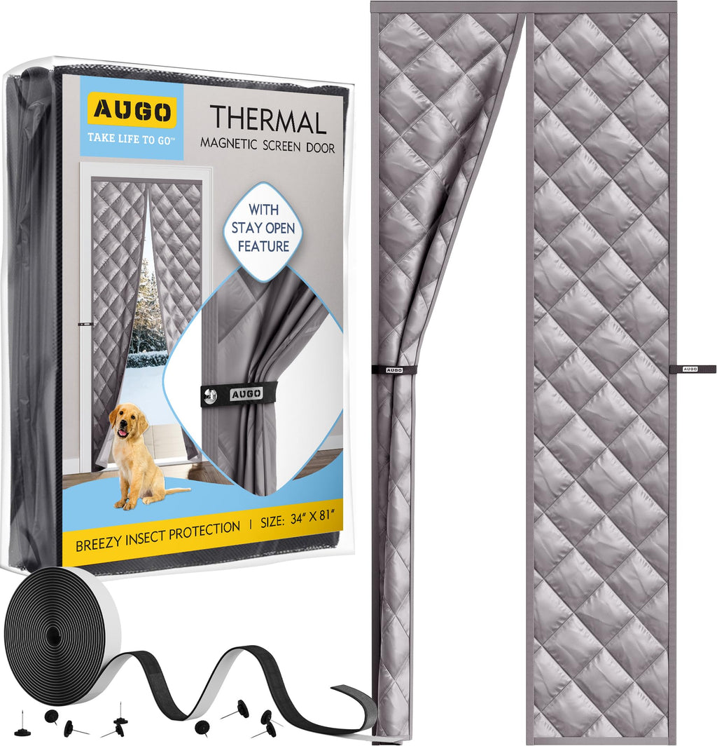 AUGO Magnetic Thermal Insulated Door Curtain - Transparent EVA Door Cover for Winter- Keeps Warm Air in and Cold Air Out - Home Winterizing Products - Patent Pending Keep Open Feature - 38 x 83 Inch