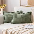 MIULEE Decorative Throw Pillow Covers for Couch Bed Livingroom 20x20 Inch Set of 2 Beige Boho Accent Throw Pllows Broadside Striped Patchwork Soft Corduroy Pillowcases