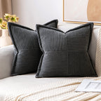 MIULEE Decorative Throw Pillow Covers for Couch Bed Livingroom 20x20 Inch Set of 2 Beige Boho Accent Throw Pllows Broadside Striped Patchwork Soft Corduroy Pillowcases