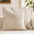 MIULEE Decorative Throw Pillow Covers for Couch Bed Livingroom 20x20 Inch Set of 2 Beige Boho Accent Throw Pllows Broadside Striped Patchwork Soft Corduroy Pillowcases