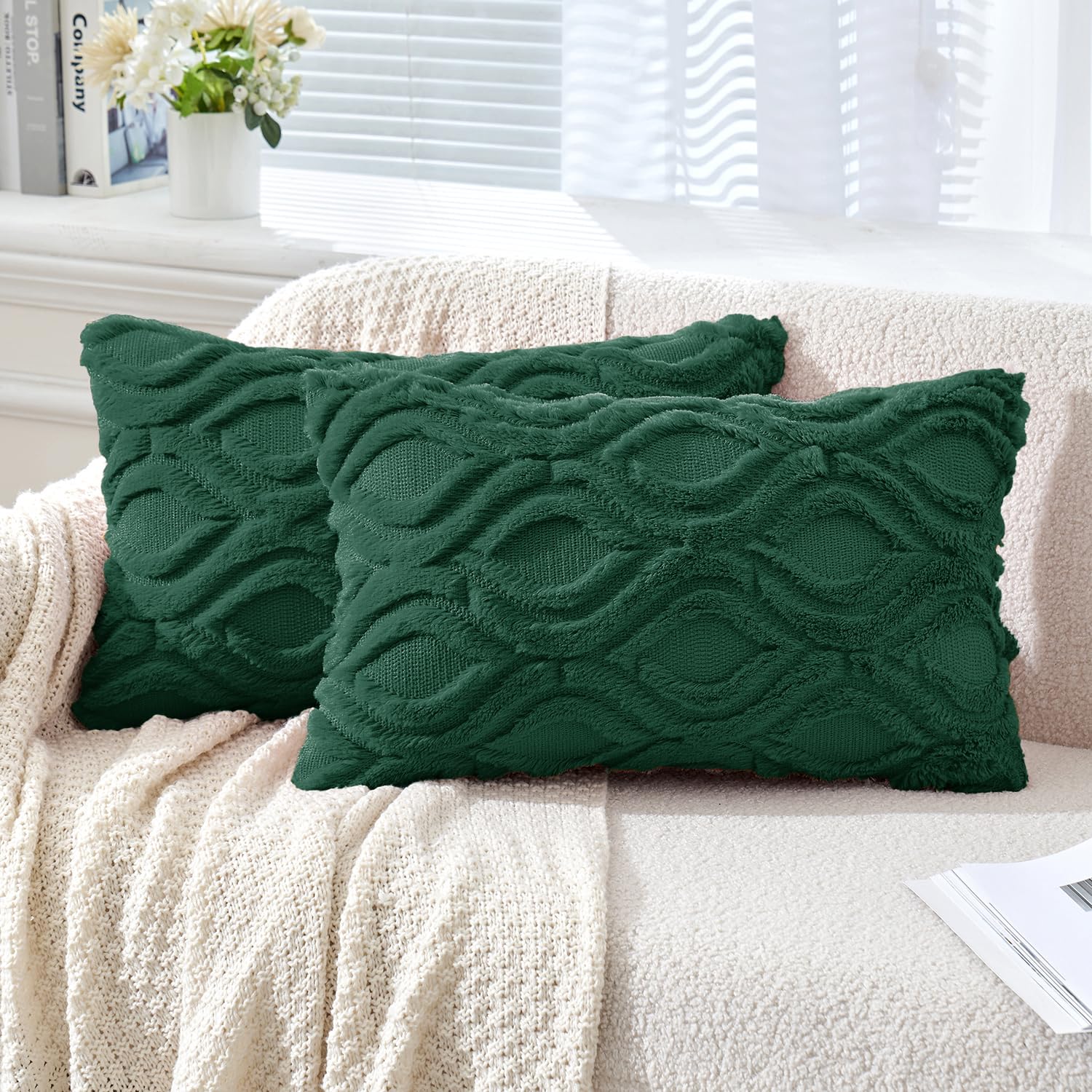 Set of 2 18x18 Inch Mustard Yellow Soft Plush Faux Wool Throw Pillow Covers Farmhouse Boho Decor for Sofa Bed Living Room