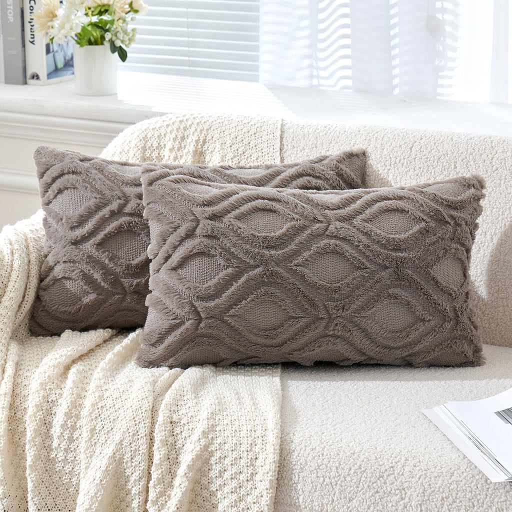 Set of 2 18x18 Inch Mustard Yellow Soft Plush Faux Wool Throw Pillow Covers Farmhouse Boho Decor for Sofa Bed Living Room