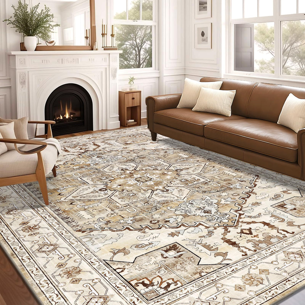 Yamaziot Washable Runner Rug, 2x8 Non-Slip Boho Vintage Hallway Rug Runner with Rubber Backing, Stain Resistant & Low Pile Faux Wool Distressed Carpet Runner for Bedroom, Kitchen, Laundry, Entrance