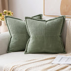 MIULEE Decorative Throw Pillow Covers for Couch Bed Livingroom 20x20 Inch Set of 2 Beige Boho Accent Throw Pllows Broadside Striped Patchwork Soft Corduroy Pillowcases