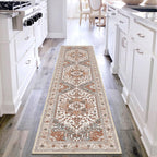 Yamaziot Washable Runner Rug, 2x8 Non-Slip Boho Vintage Hallway Rug Runner with Rubber Backing, Stain Resistant & Low Pile Faux Wool Distressed Carpet Runner for Bedroom, Kitchen, Laundry, Entrance
