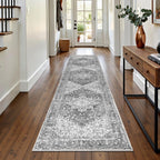 Yamaziot Washable Runner Rug, 2x8 Non-Slip Boho Vintage Hallway Rug Runner with Rubber Backing, Stain Resistant & Low Pile Faux Wool Distressed Carpet Runner for Bedroom, Kitchen, Laundry, Entrance