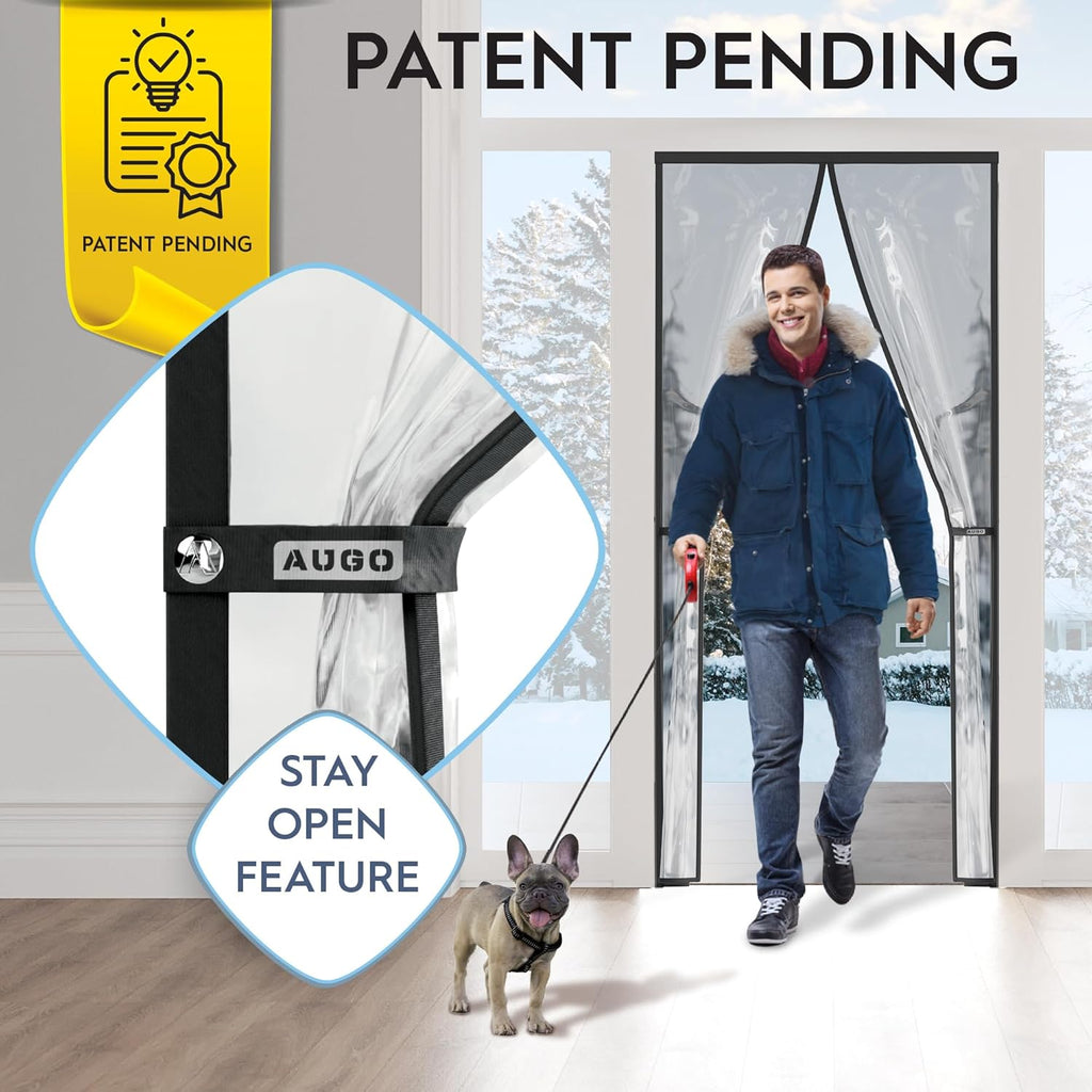 AUGO Magnetic Thermal Insulated Door Curtain - Transparent EVA Door Cover for Winter- Keeps Warm Air in and Cold Air Out - Home Winterizing Products - Patent Pending Keep Open Feature - 38 x 83 Inch