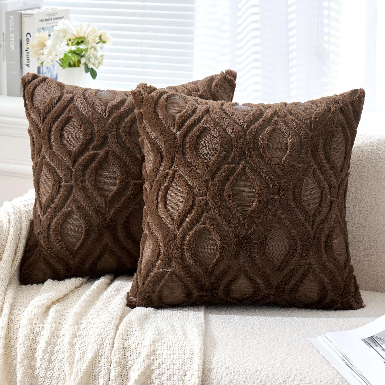 Set of 2 18x18 Inch Mustard Yellow Soft Plush Faux Wool Throw Pillow Covers Farmhouse Boho Decor for Sofa Bed Living Room