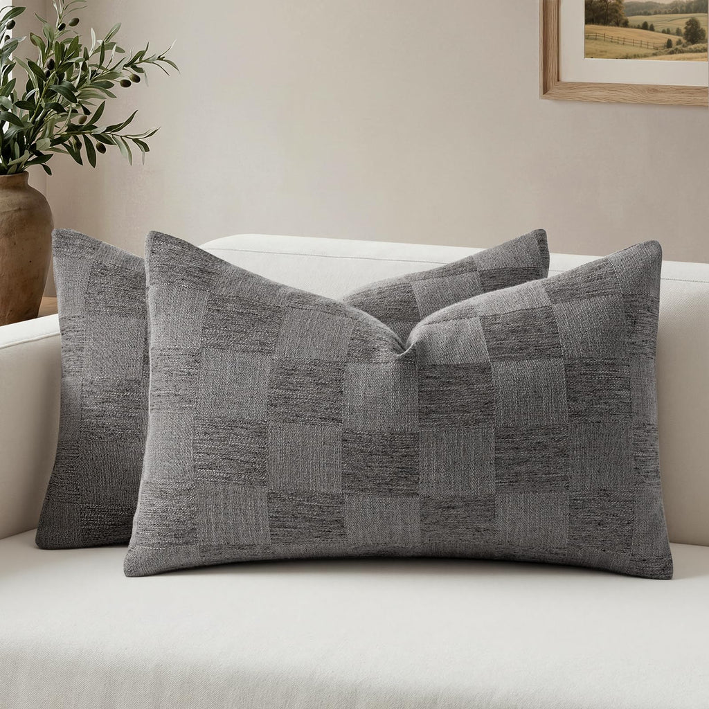 a moment Set of 2 Decorative Linen Throw Pillow Covers,Large Grid Textured Neutral Boho Farmhouse Cushion Covers,Soft Aesthetic Pillowcases for Couch Sofa Living Room Home Decor,20x20 Inch,Beige
