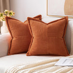 MIULEE Decorative Throw Pillow Covers for Couch Bed Livingroom 20x20 Inch Set of 2 Beige Boho Accent Throw Pllows Broadside Striped Patchwork Soft Corduroy Pillowcases