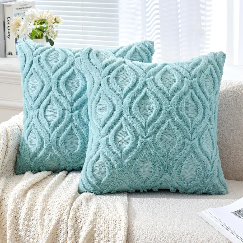 Set of 2 18x18 Inch Mustard Yellow Soft Plush Faux Wool Throw Pillow Covers Farmhouse Boho Decor for Sofa Bed Living Room