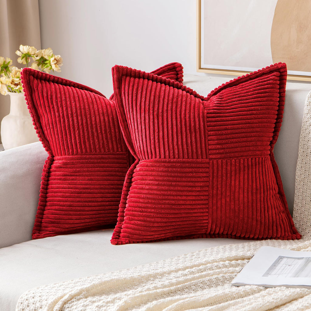 MIULEE Decorative Throw Pillow Covers for Couch Bed Livingroom 20x20 Inch Set of 2 Beige Boho Accent Throw Pllows Broadside Striped Patchwork Soft Corduroy Pillowcases