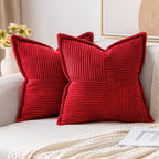 MIULEE Decorative Throw Pillow Covers for Couch Bed Livingroom 20x20 Inch Set of 2 Beige Boho Accent Throw Pllows Broadside Striped Patchwork Soft Corduroy Pillowcases