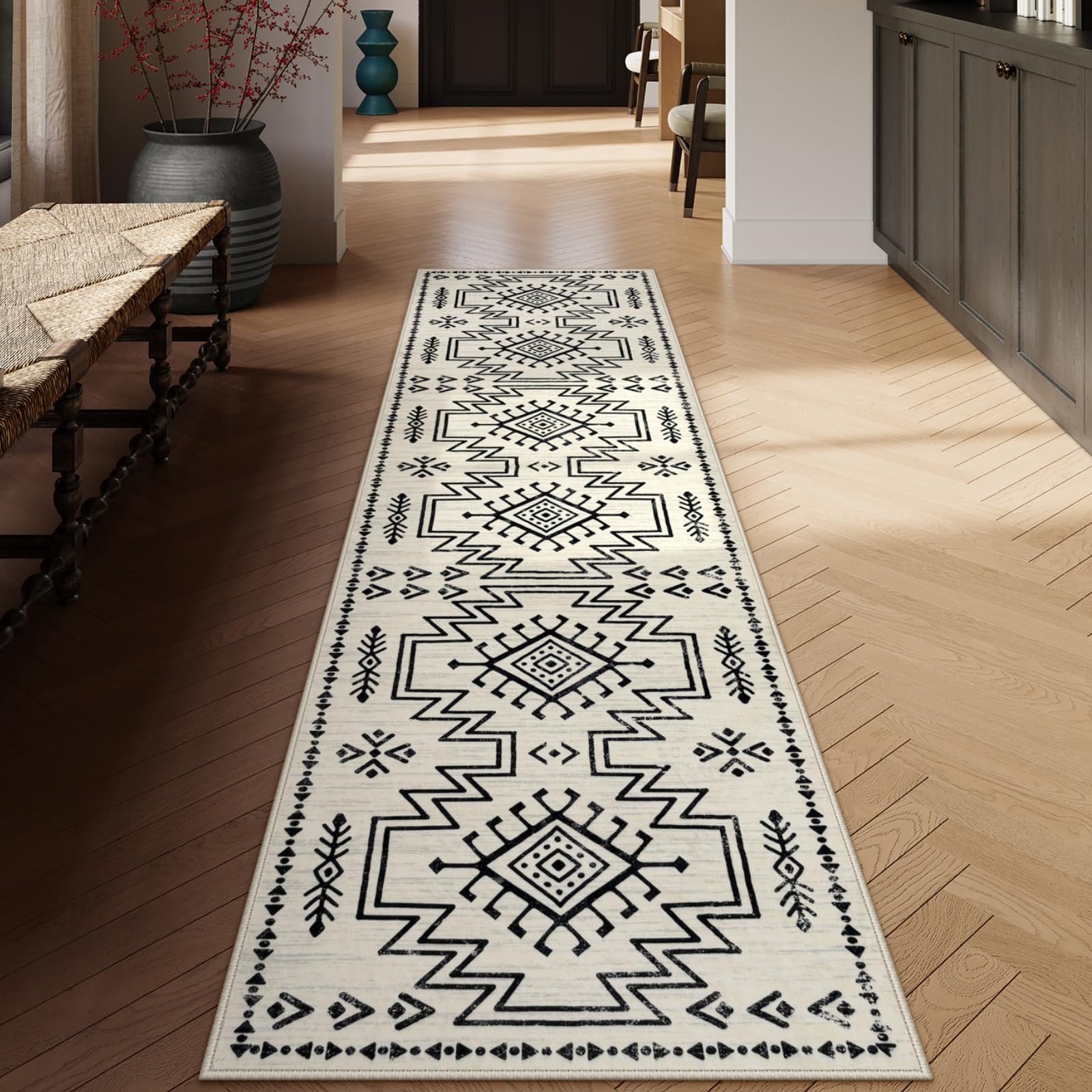 Lahome Vivienne Orange Hallway Runner Rug Non Slip, Boho Washable Western Runner Rug, Stain Resistant Aztec Fall Long Carpte for Entryway Entrance Indoor (2'5''x8')