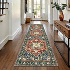 Yamaziot Washable Runner Rug, 2x8 Non-Slip Boho Vintage Hallway Rug Runner with Rubber Backing, Stain Resistant & Low Pile Faux Wool Distressed Carpet Runner for Bedroom, Kitchen, Laundry, Entrance