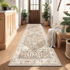 Yamaziot Washable Runner Rug, 2x8 Non-Slip Boho Vintage Hallway Rug Runner with Rubber Backing, Stain Resistant & Low Pile Faux Wool Distressed Carpet Runner for Bedroom, Kitchen, Laundry, Entrance