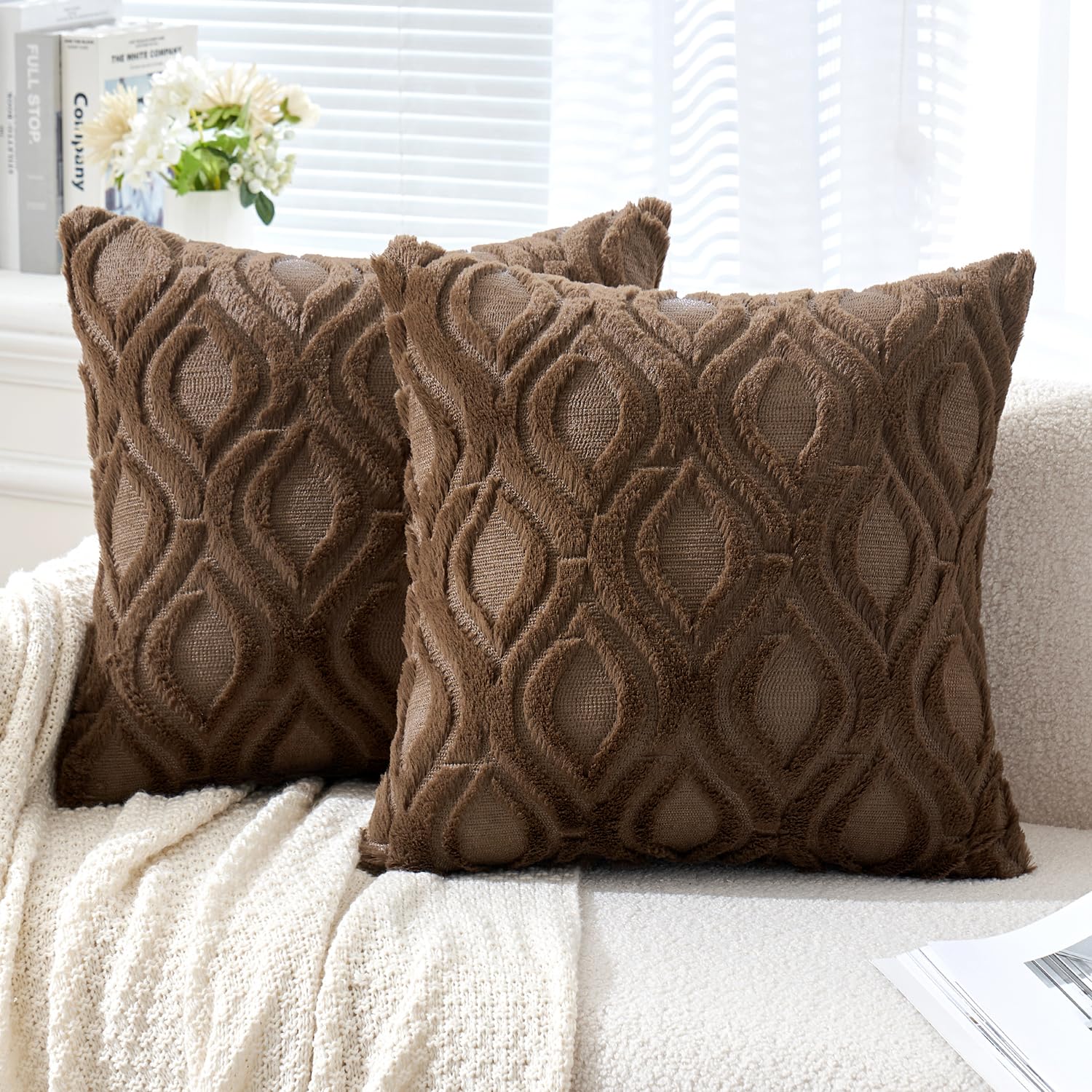 Set of 2 18x18 Inch Mustard Yellow Soft Plush Faux Wool Throw Pillow Covers Farmhouse Boho Decor for Sofa Bed Living Room