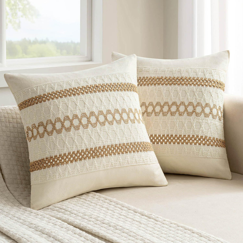 Set of 2 18x18 Inch Sage Green Macrame Woven Boho Farmhouse Pillow Covers Retro Cotton Cushion Cases for Sofa Bed Chair Summer Spring Decor