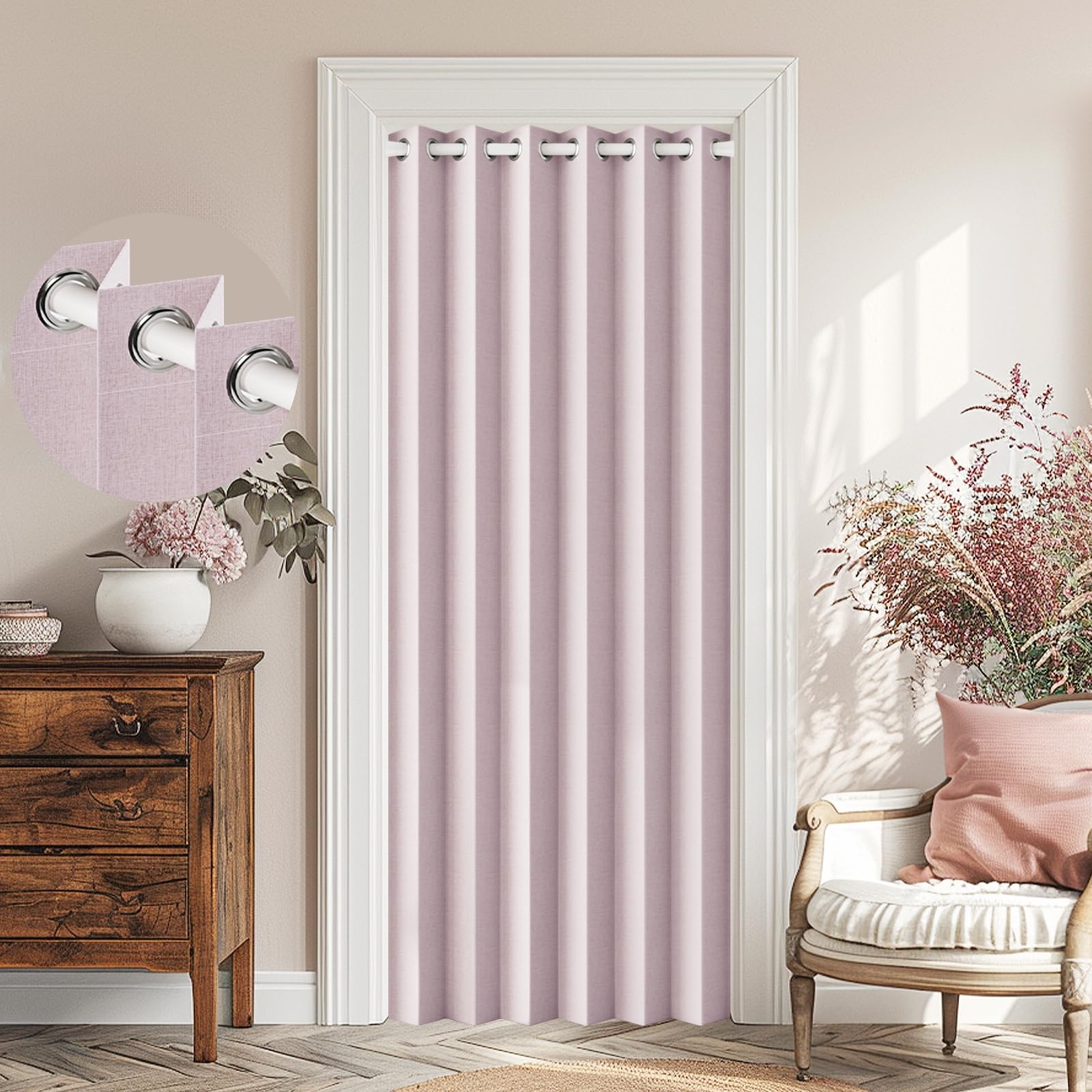100% Blackout Privacy Door Curtain for Doorway, Magnetic Door Curtain for Closet & Hallway, 1 Panel, W45 x L80, Gray