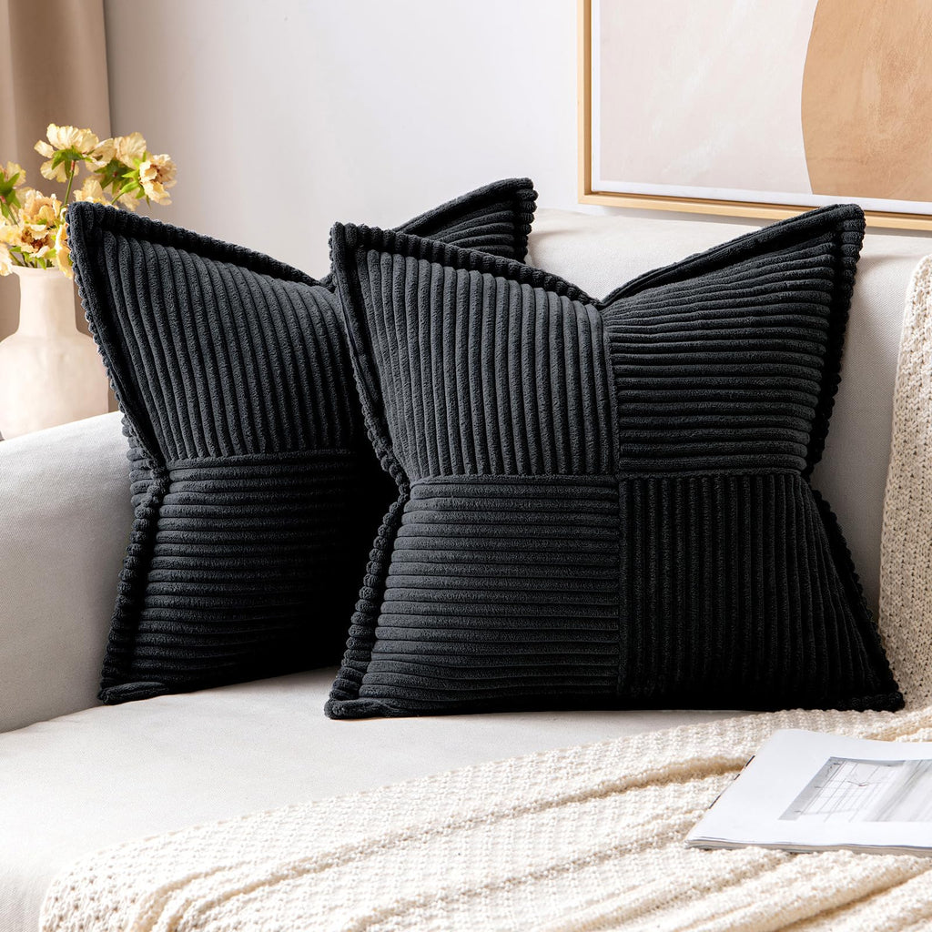 MIULEE Decorative Throw Pillow Covers for Couch Bed Livingroom 20x20 Inch Set of 2 Beige Boho Accent Throw Pllows Broadside Striped Patchwork Soft Corduroy Pillowcases