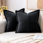 MIULEE Decorative Throw Pillow Covers for Couch Bed Livingroom 20x20 Inch Set of 2 Beige Boho Accent Throw Pllows Broadside Striped Patchwork Soft Corduroy Pillowcases