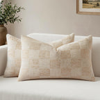 a moment Set of 2 Decorative Linen Throw Pillow Covers,Large Grid Textured Neutral Boho Farmhouse Cushion Covers,Soft Aesthetic Pillowcases for Couch Sofa Living Room Home Decor,20x20 Inch,Beige